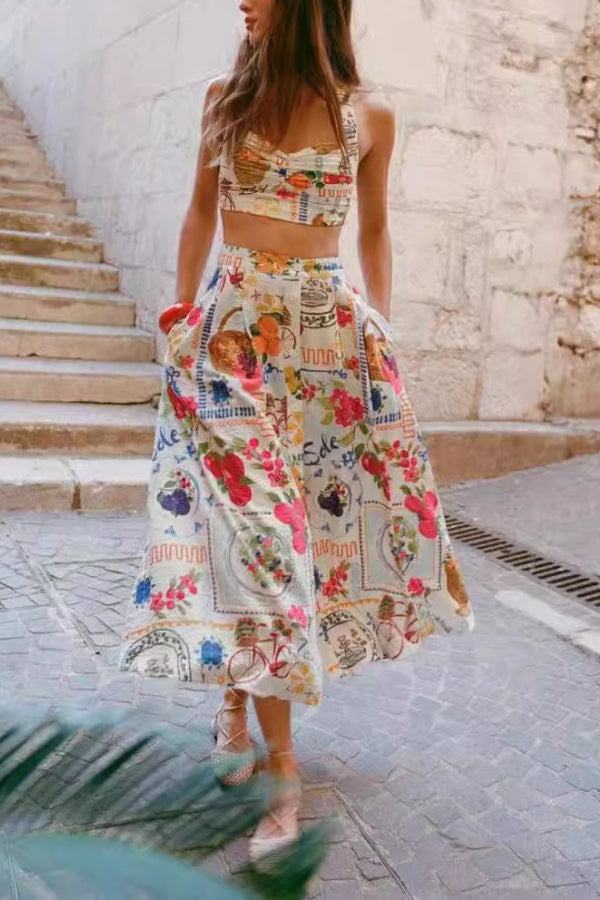 Fashionable casual vest personalized print suspender  Midi Dress