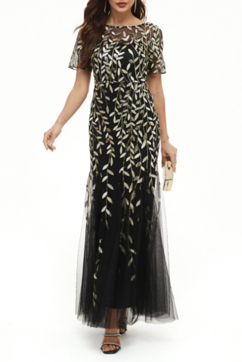 Celebrities Elegant Patchwork Sequins O Neck Evening Dress Dresses - View 2 | VelvetHem