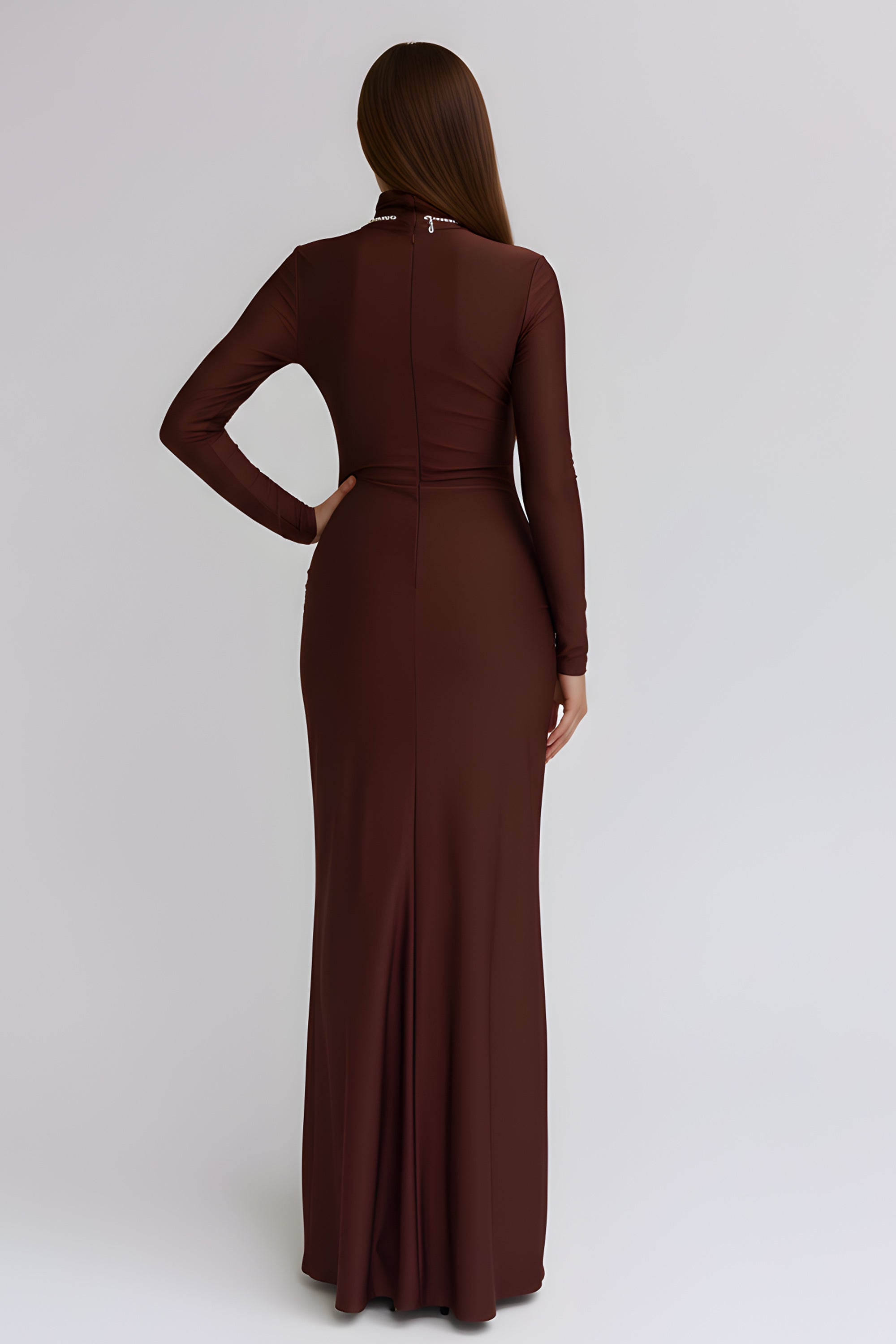 Elegant Long Sleeve Mock Neck Maxi Dress with Knotted Waist Detail