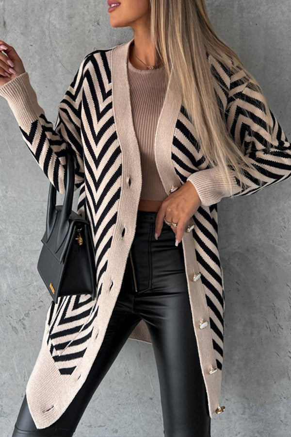 Lapel long sleeve loose mid-length leopard print woolen casual cardigan