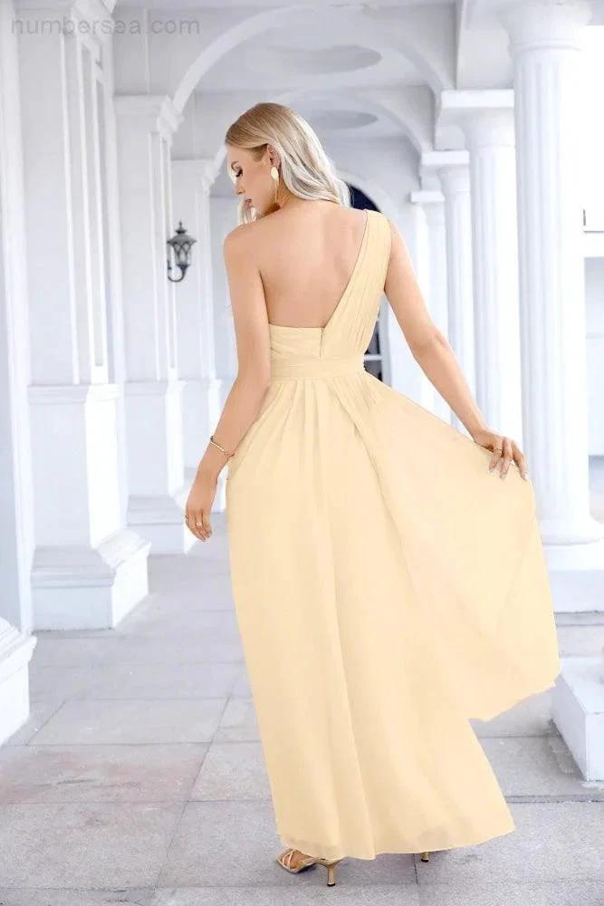 Ladies Chiffon One Shoulder Bridesmaid Evening Dress Wedding Party Evening Dress 28133 (ZD17003)
