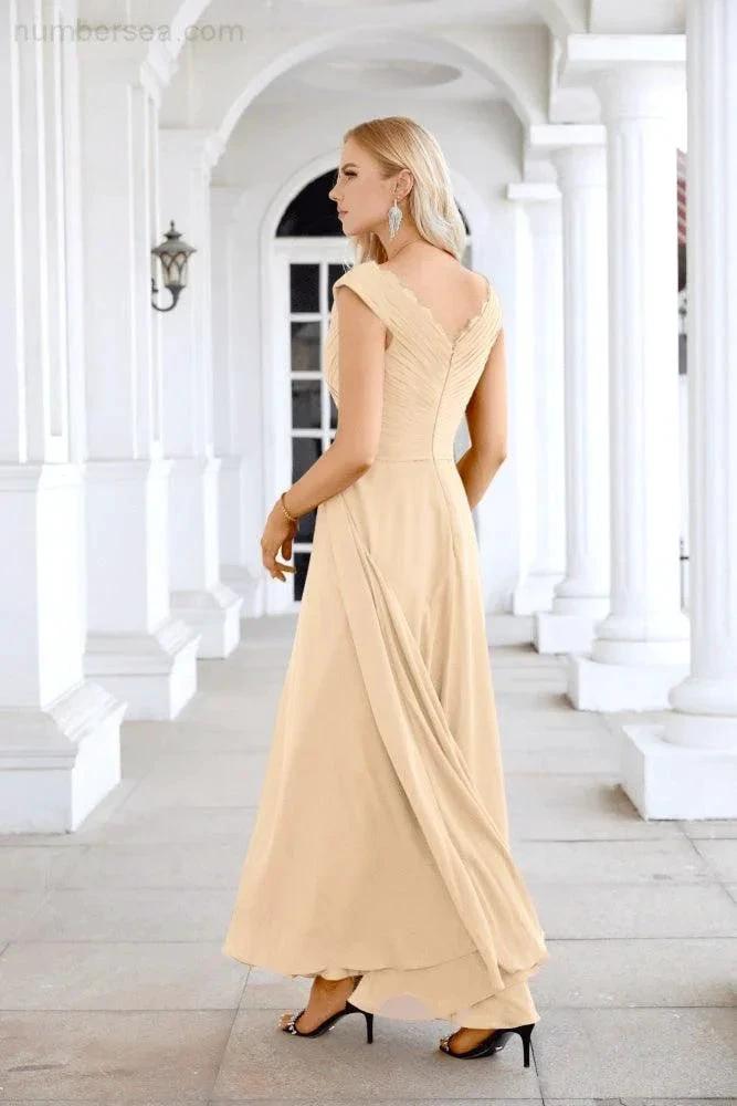Ladies Chiffon V Neck Sleeveless Floor Length Bridesmaid Evening Dress Wedding Party Evening Dress 28126 (ZD16989)