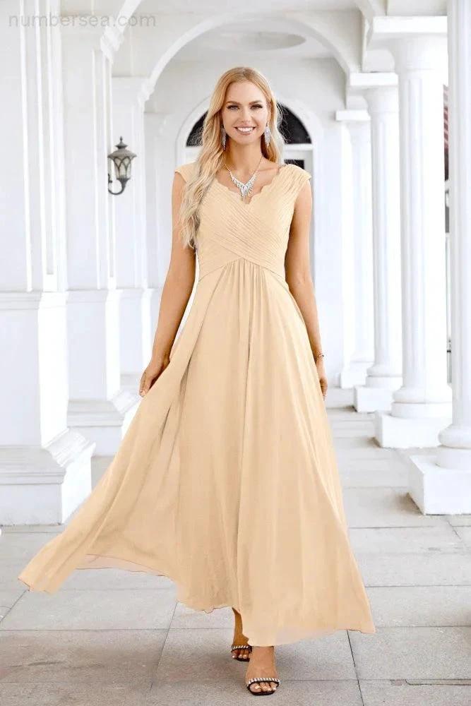 Ladies Chiffon V Neck Sleeveless Floor Length Bridesmaid Evening Dress Wedding Party Evening Dress 28126 (ZD16989)