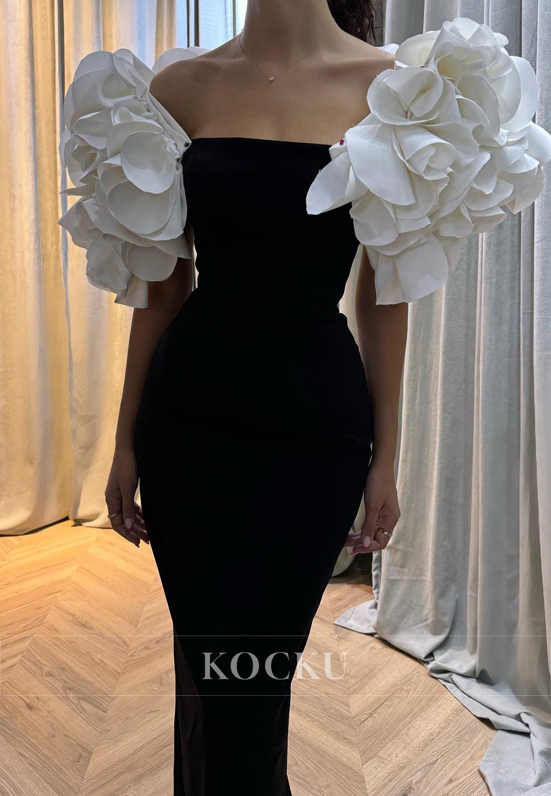 Simple Off-Shoulder Sleeveless Empire Waist Long Satin Party Prom Dress with Floral