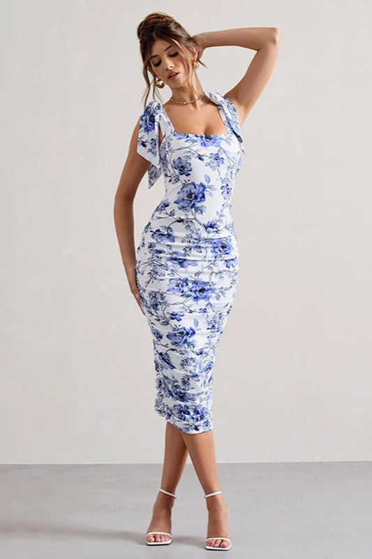 Sweet Floral TieWaist Bodycon Floral Dress