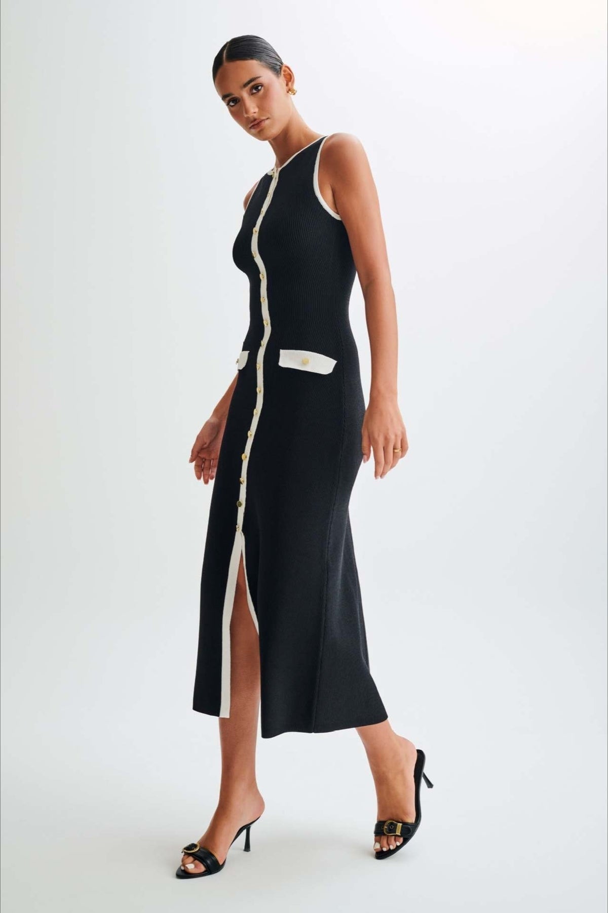 Fashion Buttoned Knit Work Dress - View 11 | VelvetHem