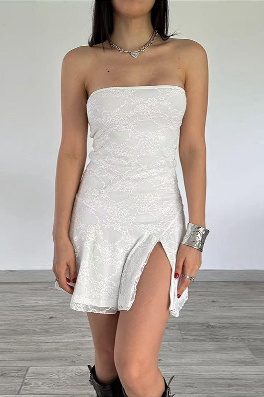 Lace Panel Strapless Mini Party Dress - View 3 | VelvetHem