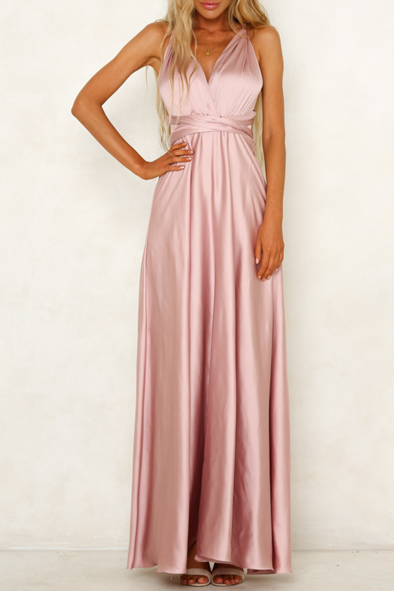 Celebrities Elegant Solid Backless Strap Design V Neck Evening Dress Dresses - View 2 | VelvetHem