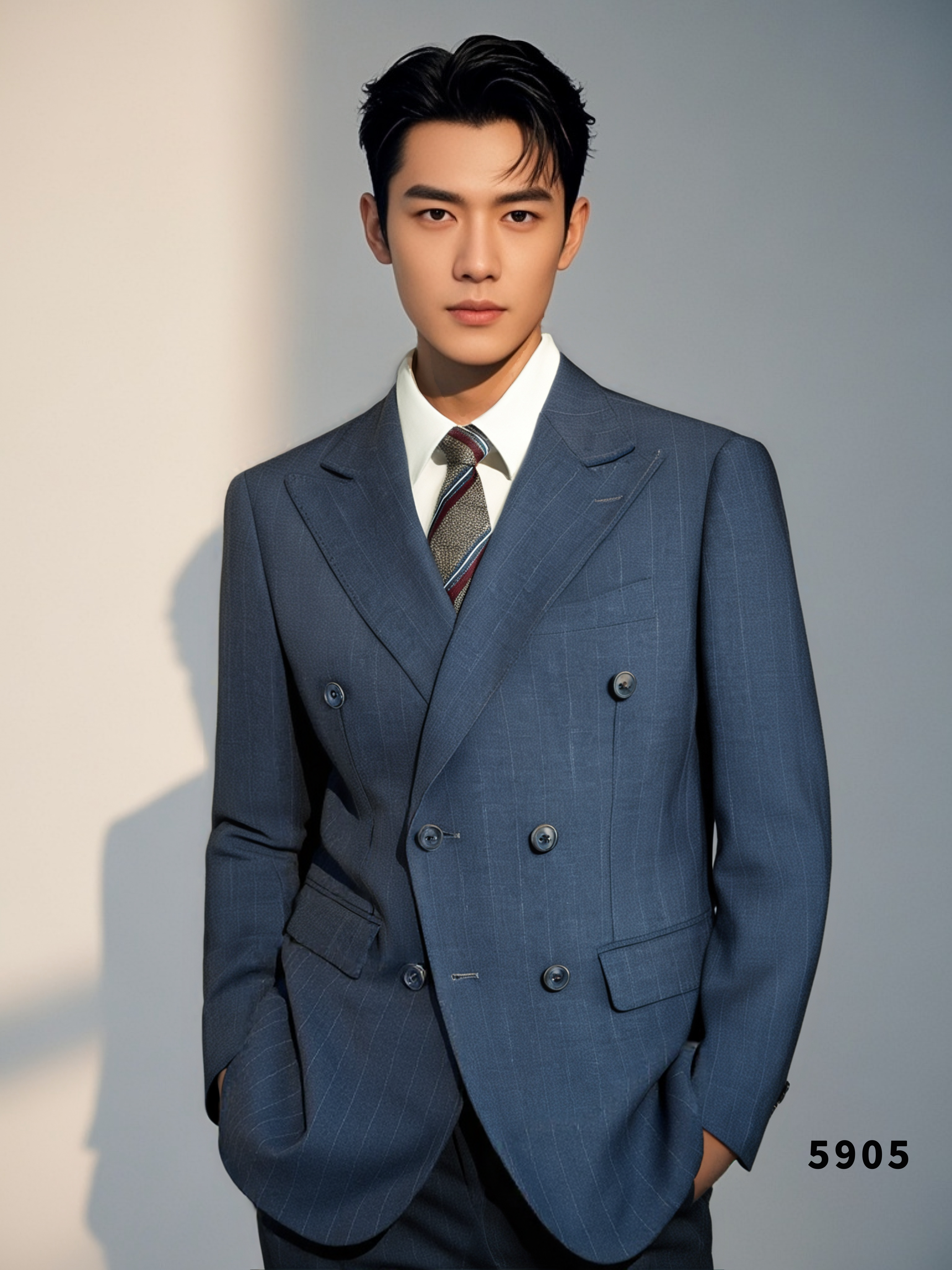 Charcoal Gold Pinstripe Double Breasted 3 Piece Wedding Suit Groomsmen (ZD17110)