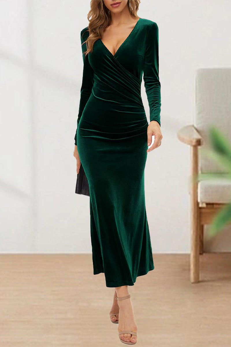 Sweet Elegant Solid V Neck Evening Dress Dresses(4 Colors) - View 9 | VelvetHem