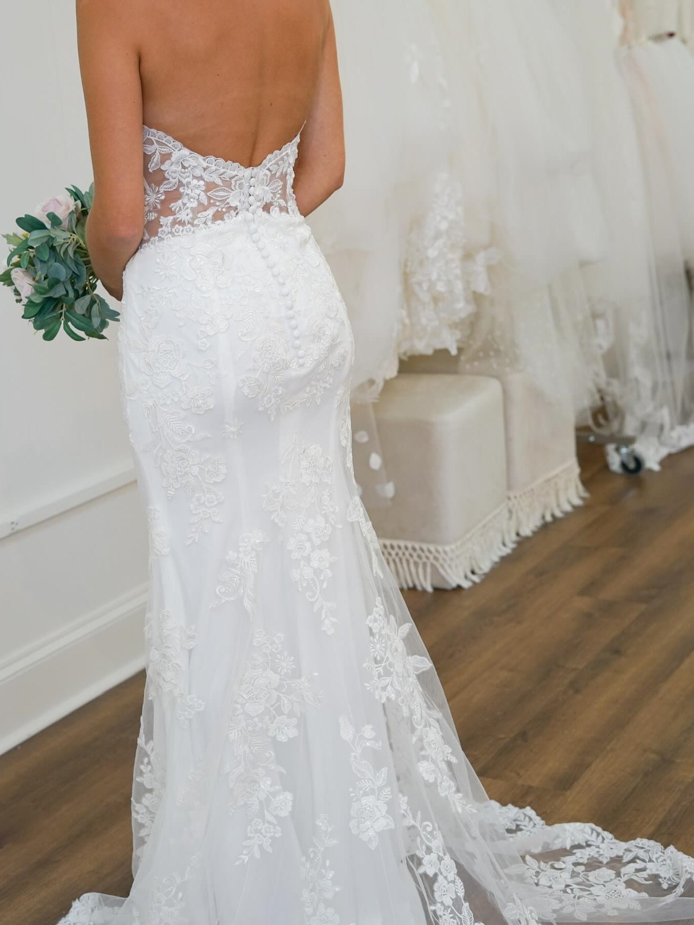 Mermaid Halter Neck Lace Open Back Long Wedding Dress