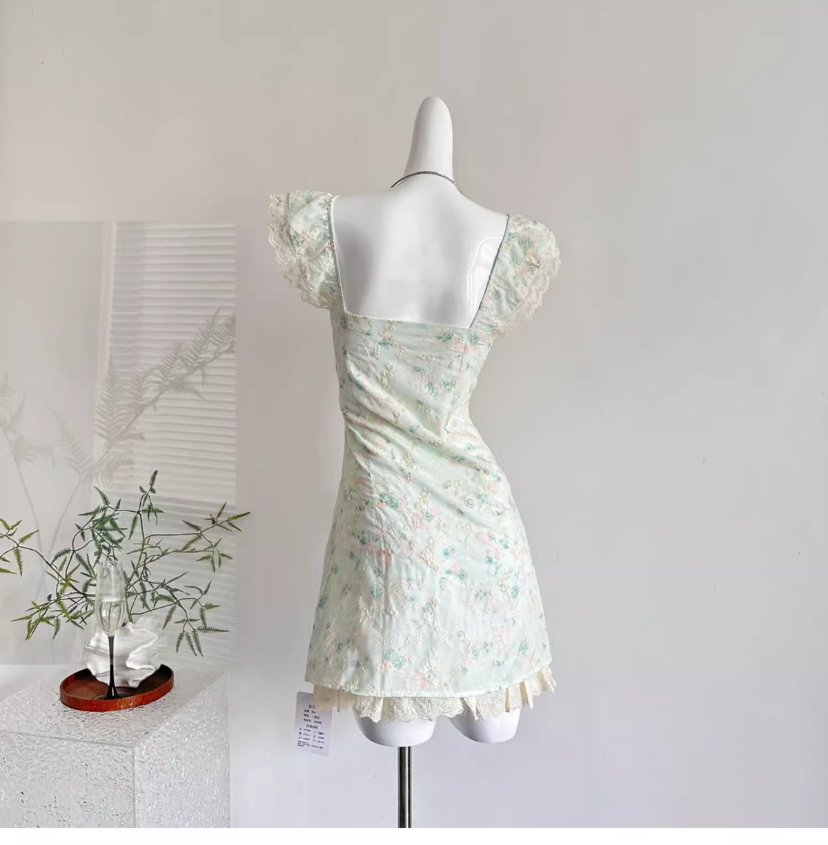 Sweet Floral Mint Green A-Line Short Dress Birthday Dress - View 4 | FashionDia