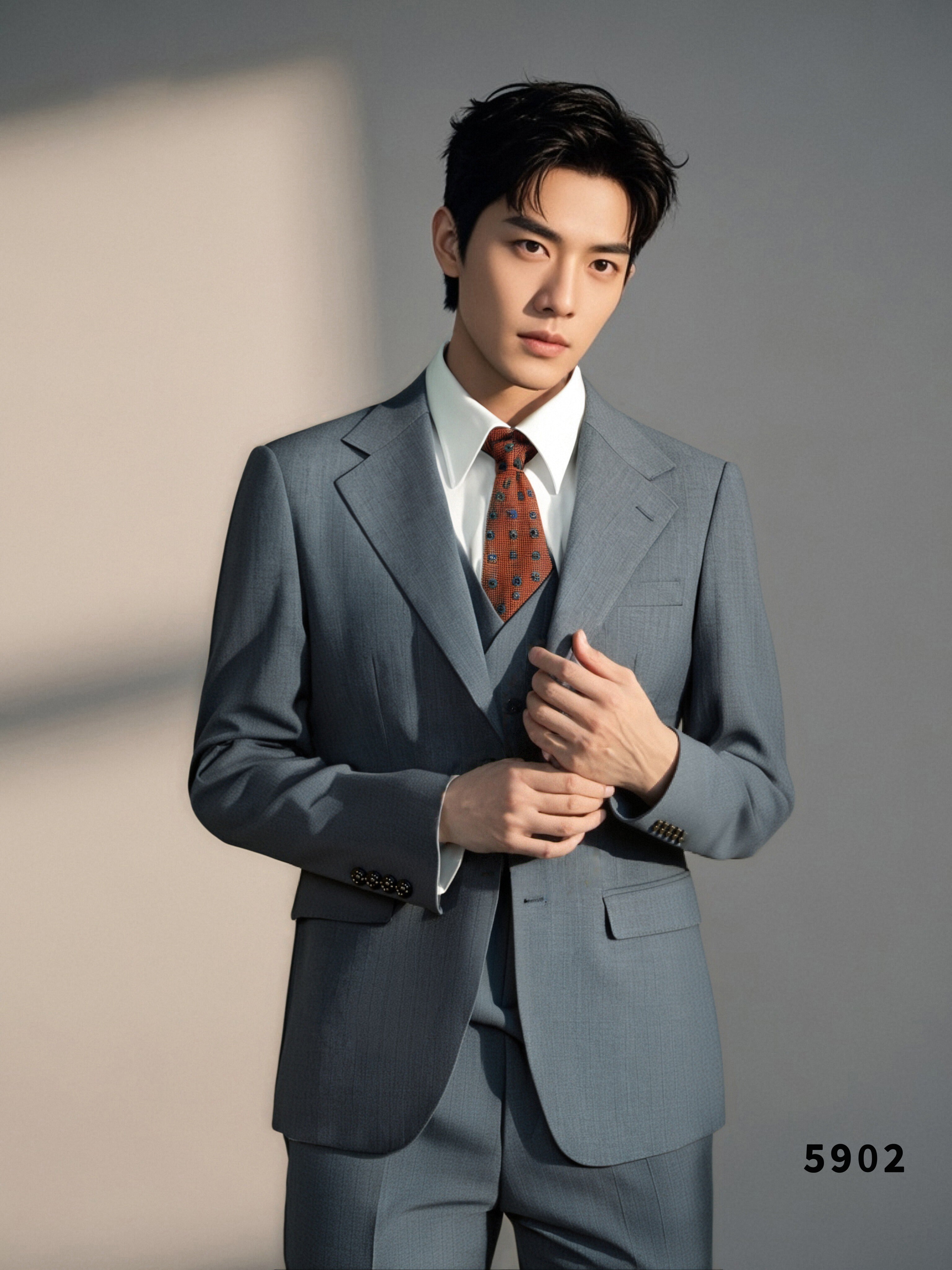 Dusty Blue Pinstripe Wool 3 Piece Tailored Wedding Suit for Groom and Groomsmen (ZD17112)