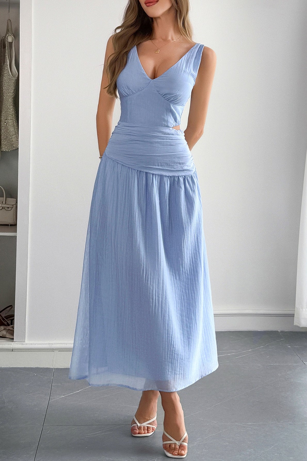 Chic Deep V Waist Work Dress - View 4 | VelvetHem