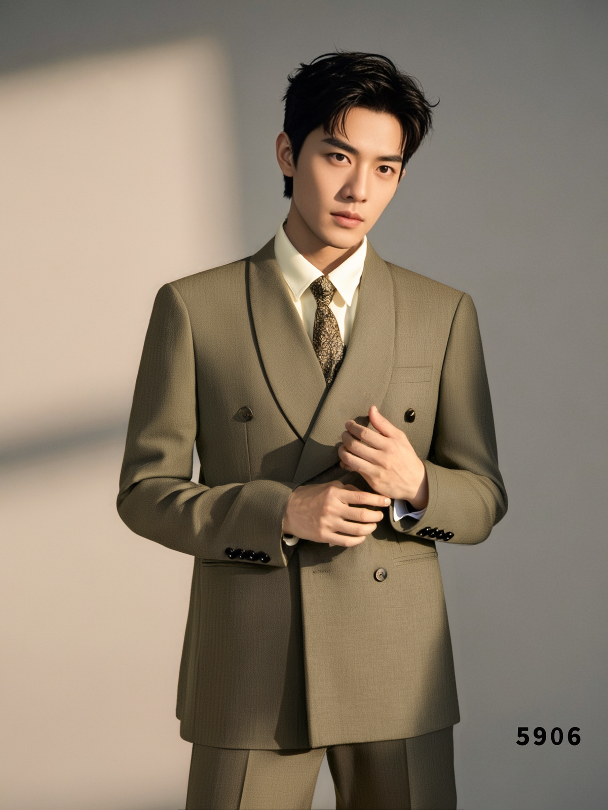Taupe Wool Double Breasted 3 Piece Wedding Suit for Groom and Groomsmen (ZD17109)