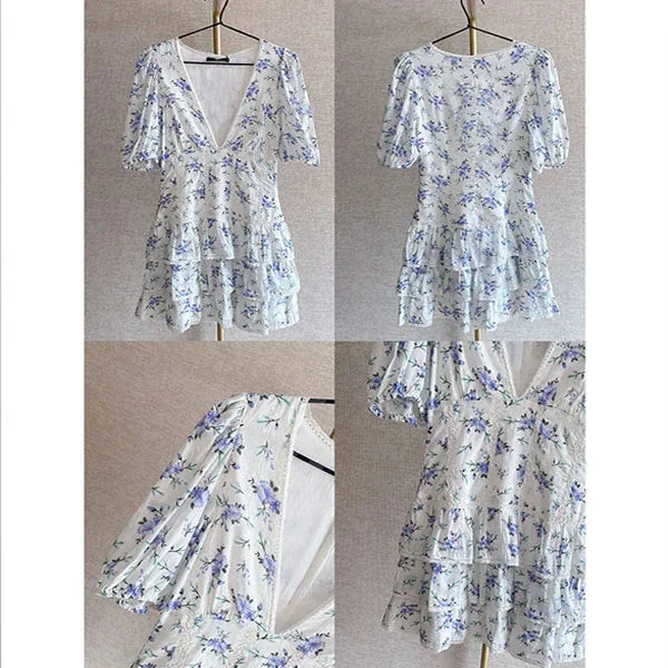 Deep V Neck Floral Dress Cute A-line Homecoming Dress (ZD12728)