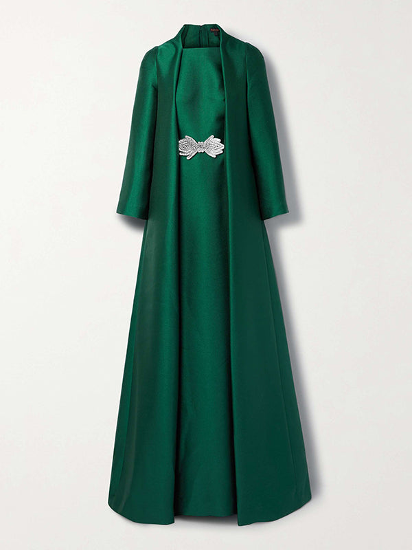 Embroidered Solid Color Long Sleeves Loose Evening Dresses - View 3 | VelvetHem