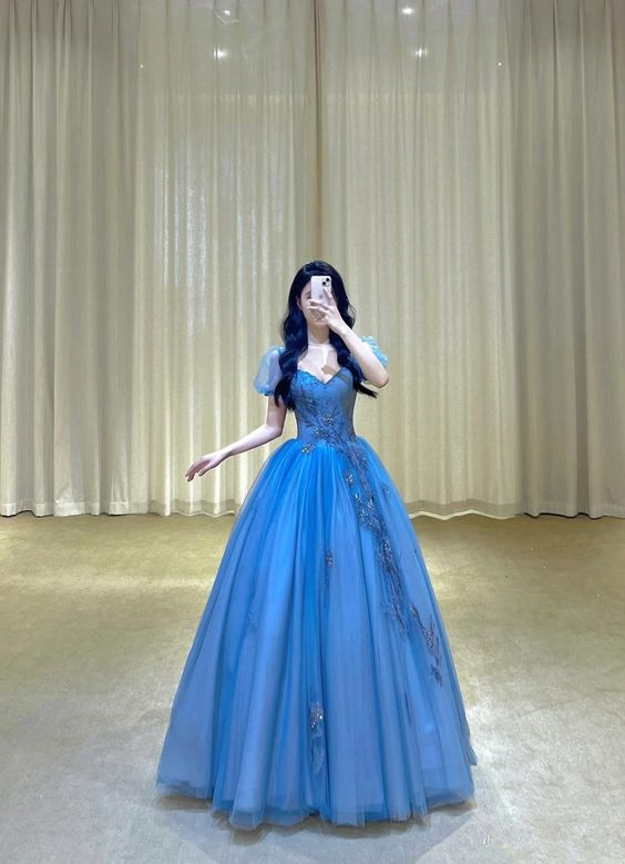 A-line Blue Tulle Prom Dress,Blue Princess Dress,Fairy Dress
