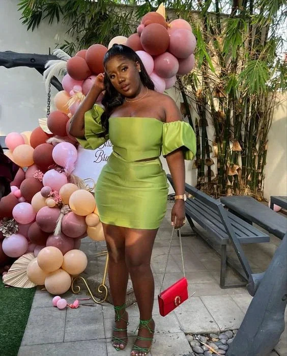 Green Two Piece Homecoming Dress 18th Birthday Outfit Dress Y7314 by simplepromdress
