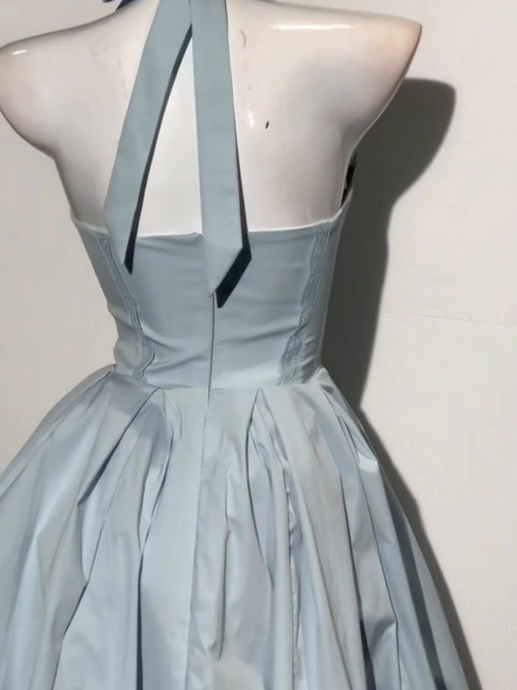 Blue Halter Neck A Line Short Birthday Dress Homecoming Dress