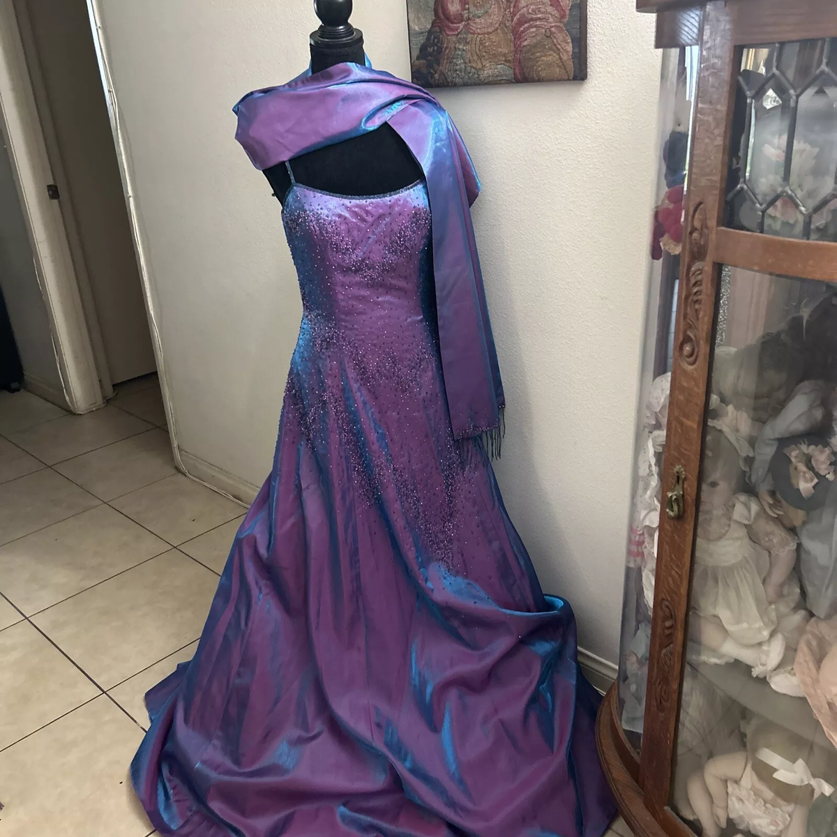 Gorgeous Purple Beaded A Line Evening Gown Spaghetti Straps Party Prom Dress Y7955 - View 4 | VelvetHem