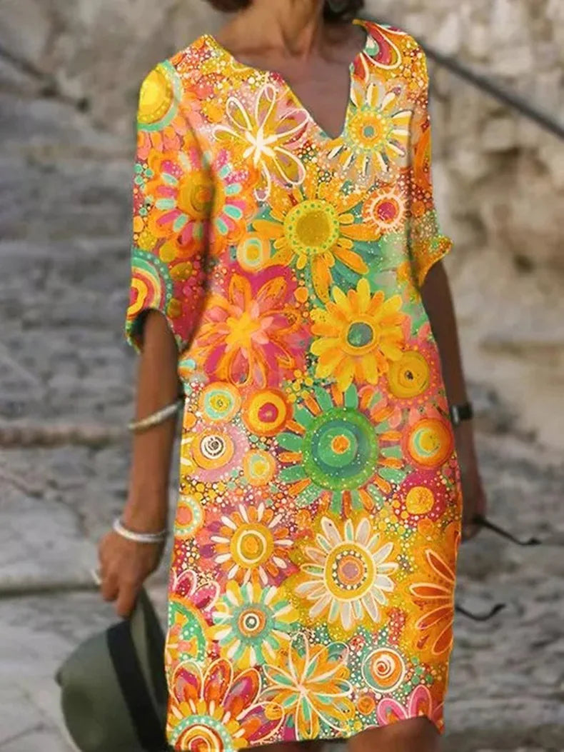 Leila Chic Floral Print V Neck Dress Evening Wear Edit