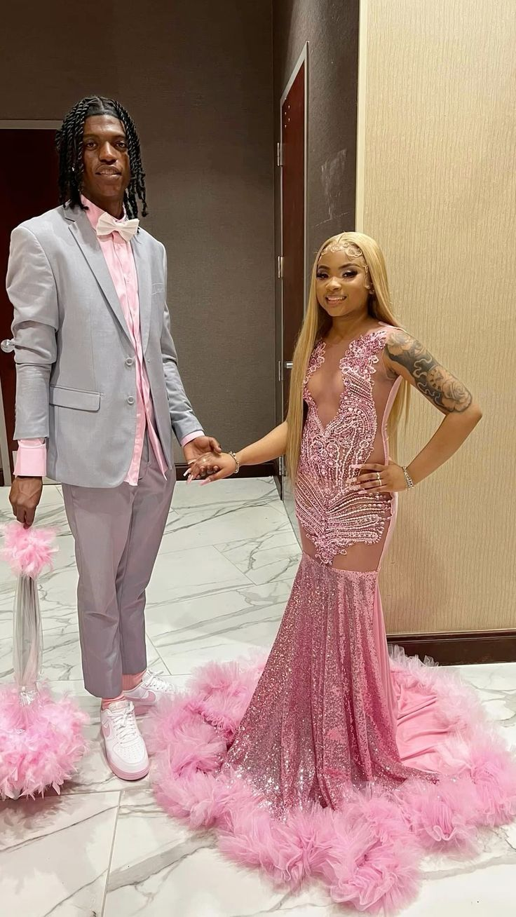 Luxurious Pink Mermaid Prom Dress Pink Evening Gown Y5451 - View 2 | VelvetHem