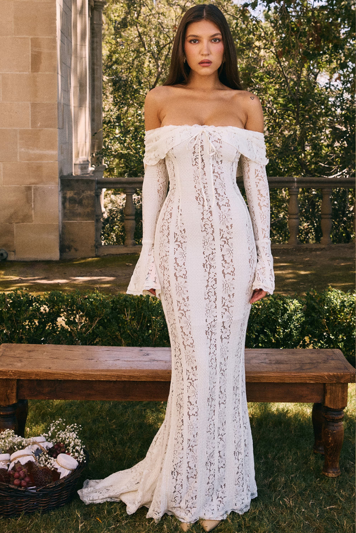 Jovie - Off - Shoulder Crochet Lace Maxi Dress
