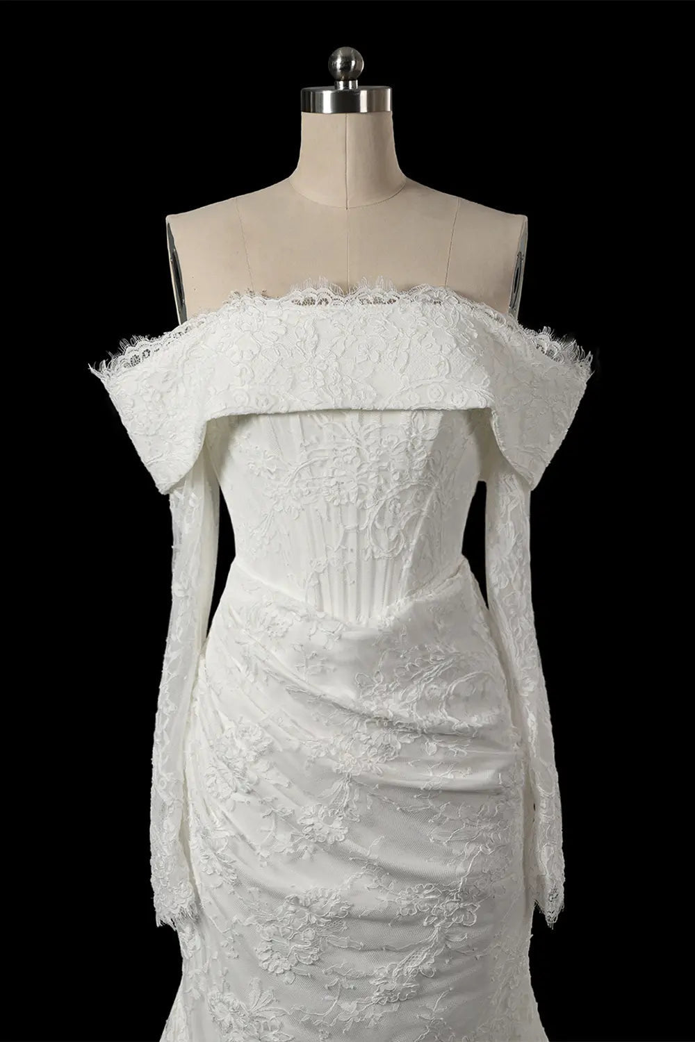 White Long Sleeve Corset Mermaid Bridal Gown with Cathedral Train ZP209
