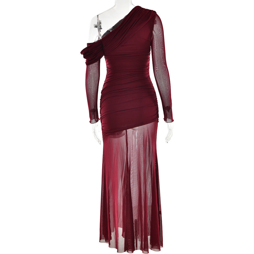 Soprano One Shoulder Dress Maroon