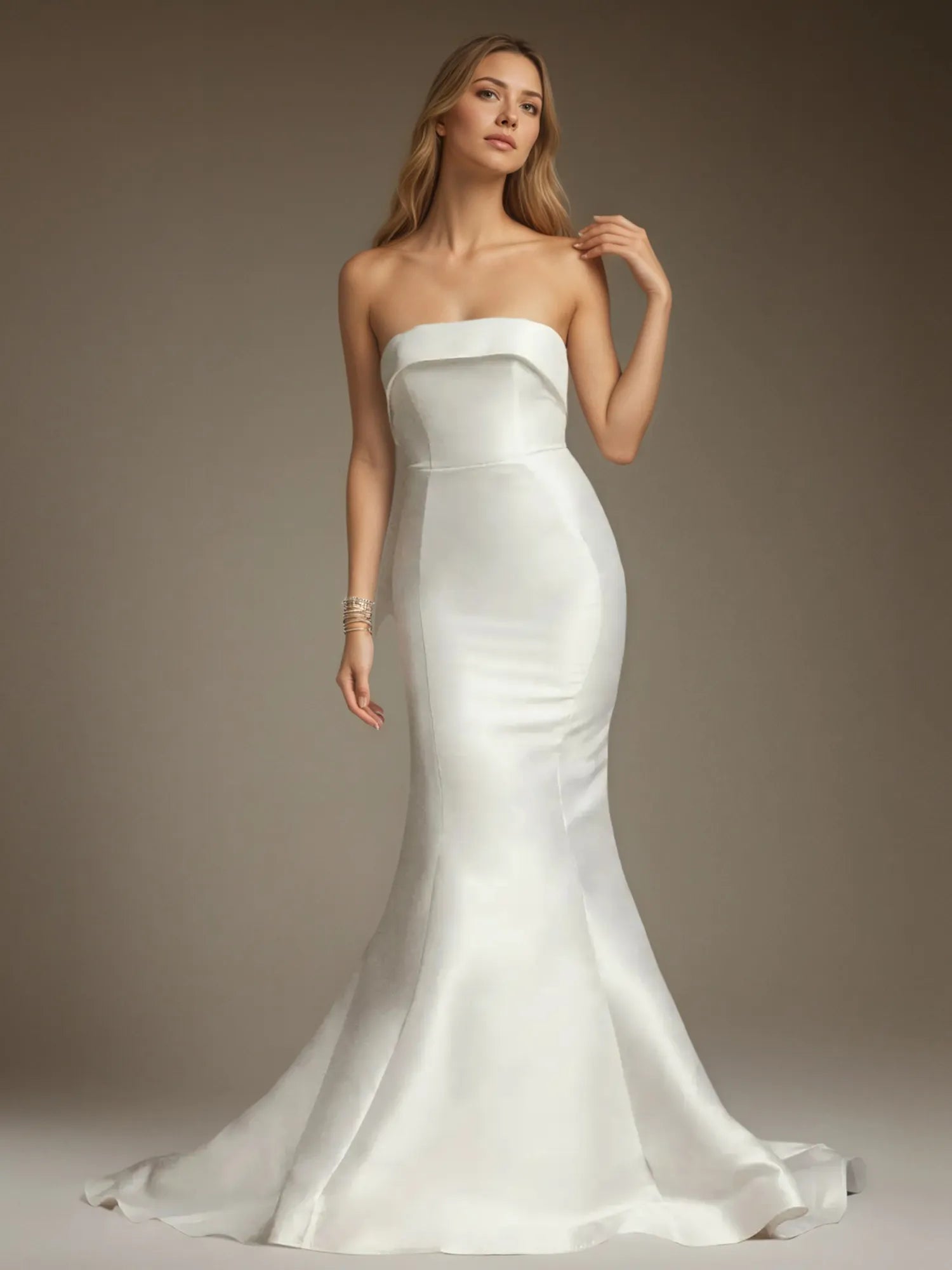 White Mermaid Strapless Bow Wedding Dress