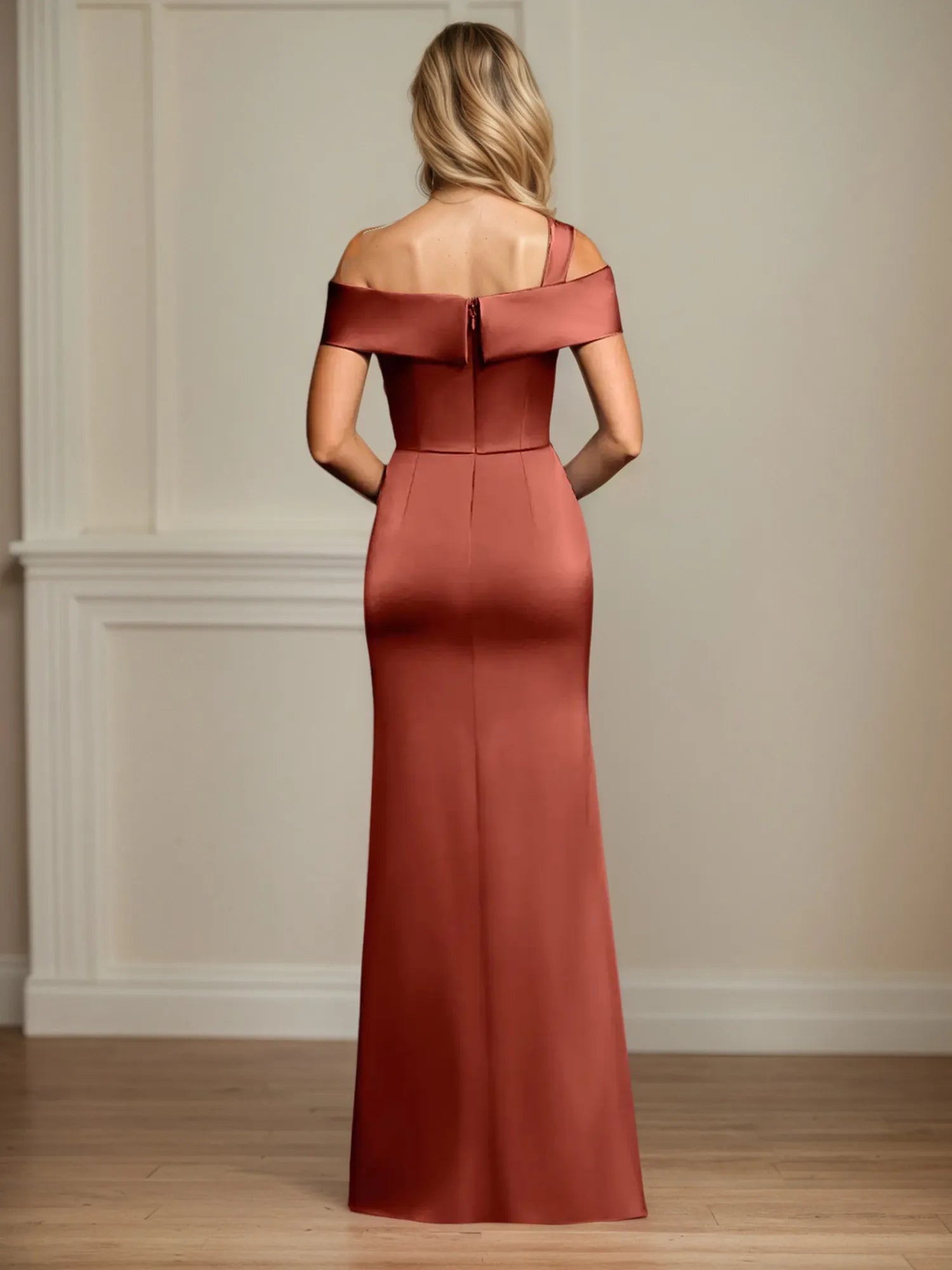 Trumpet/Mermaid Off the Shoulder Floor Length Ruched Satin Mother Of the Bride Dress