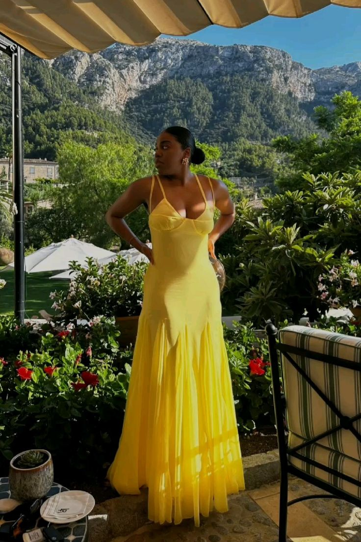 Sexy Spaghetti Straps Yellow Tulle Chiffon Prom Dress A Line Party Dress