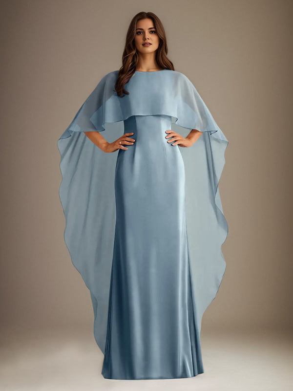 Sheath/Column Boatneck Floor-Length Chiffon Mother of the Bride Dress With Cascading Ruffles - View 5 | FashionDia