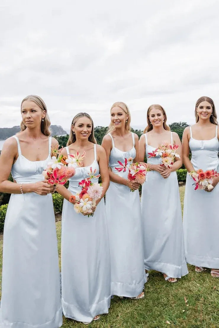Sheath Spaghetti Straps Cutout Long Bridesmaid Dresses