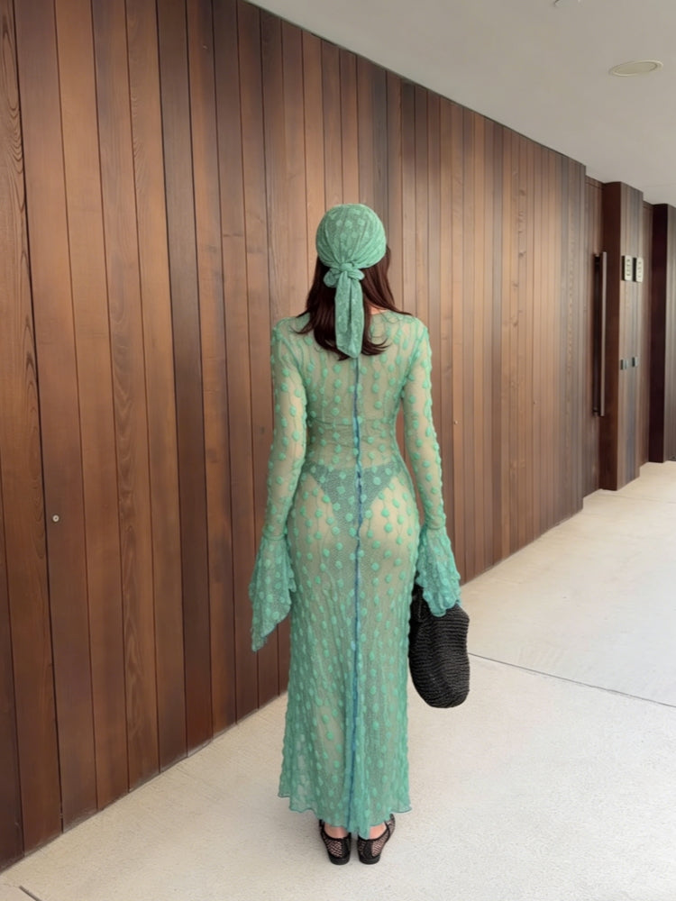 Green Sheer Dot Maxi Dress