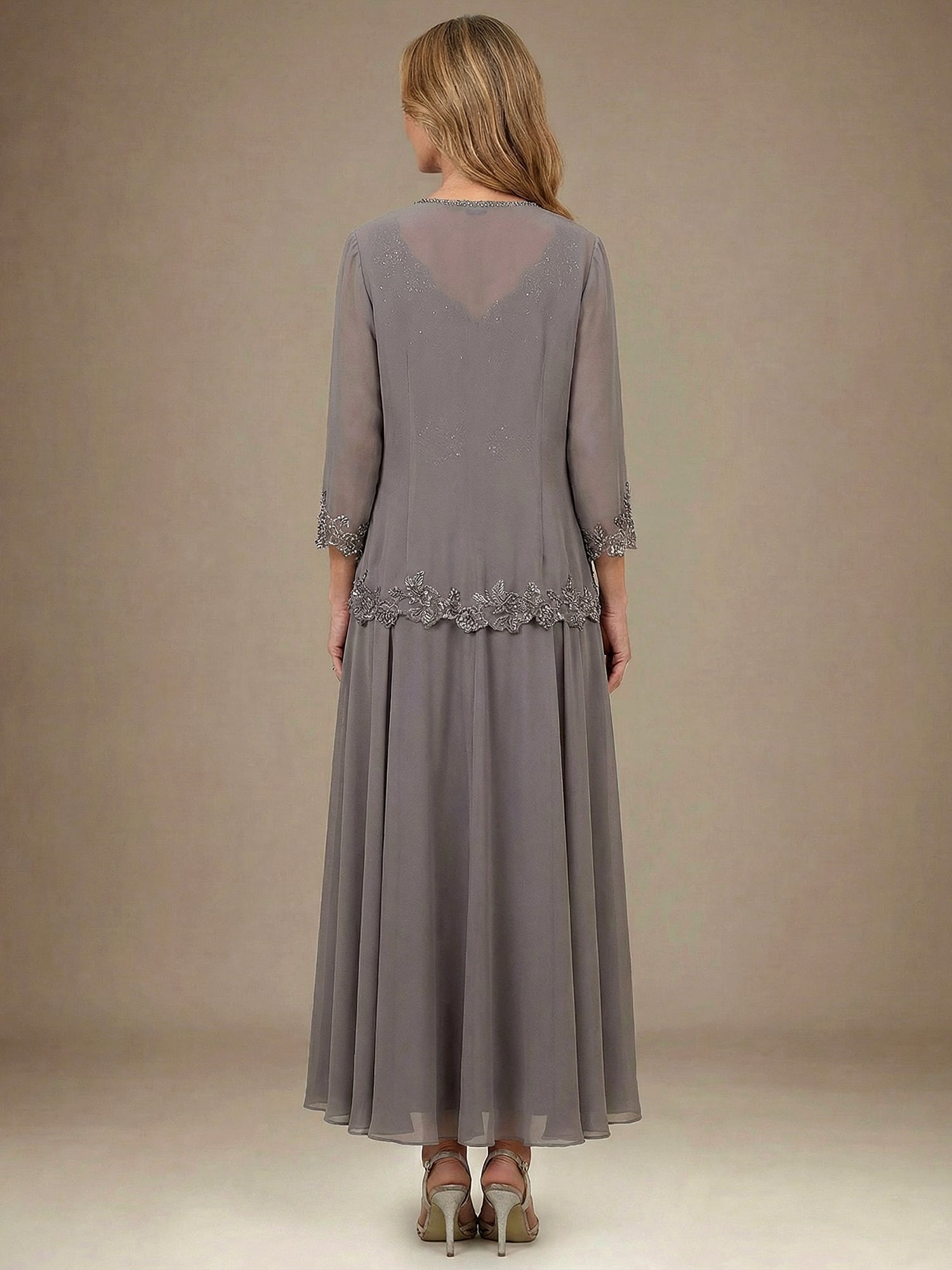A-line V-Neck Ankle-Length Chiffon Mother of the Bride Dress With Sequins Appliques Lace Beading