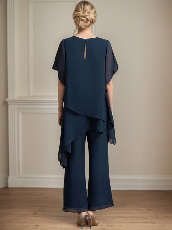 Separates Jumpsuit/Pantsuit Scoop Ankle-Length Chiffon Mother of the Bride Dress - View 7 | FashionDia