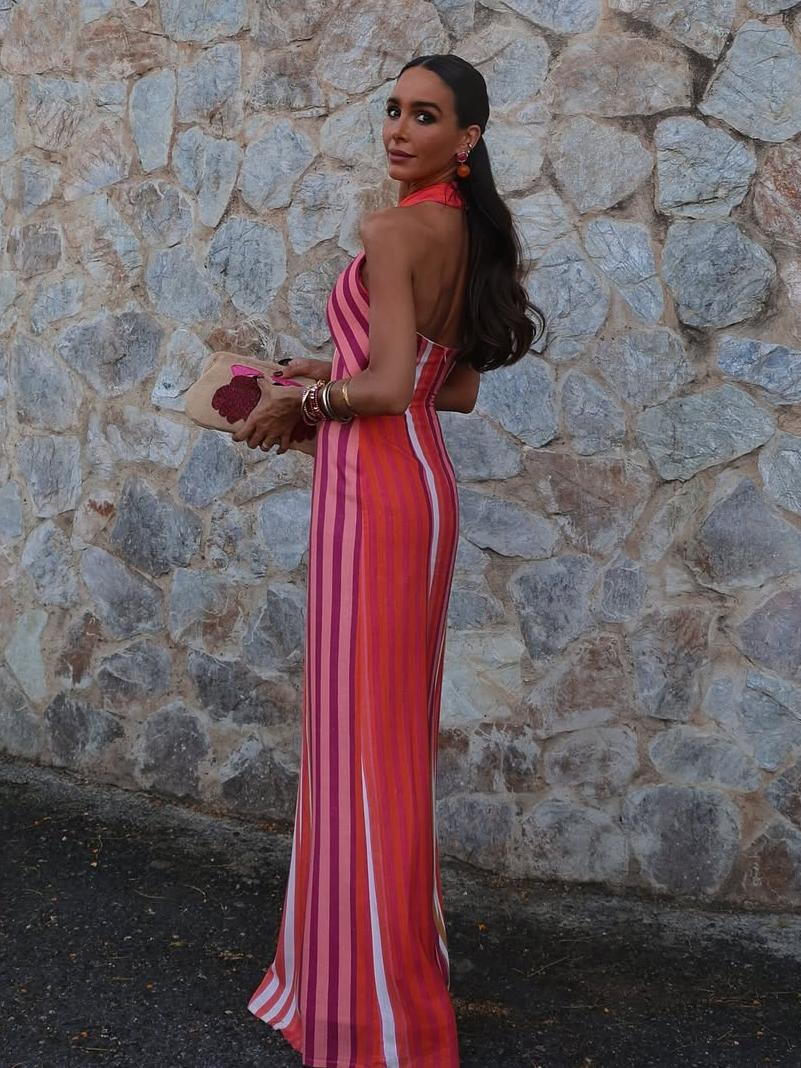 Sunset Samba Cross Halter Stripe Dress