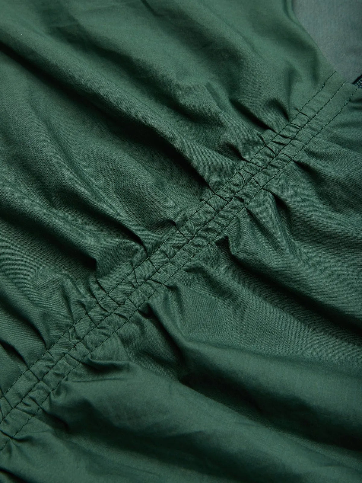 Green Shirred Cotton Crew Neck Sleeveless A-Line Midi Dress
