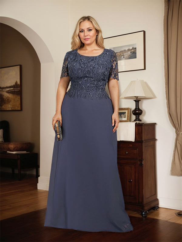 A-line Scoop Floor-Length Lace Chiffon Mother of the Bride Dress With Sequins - View 6 | FashionDia