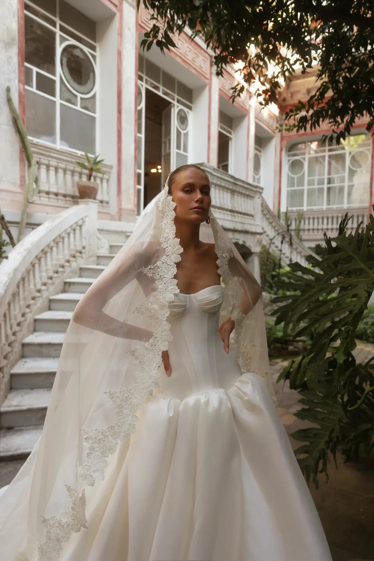 Classic White Satin Strapless Ball Gown Wedding Dress with Veil ZP114