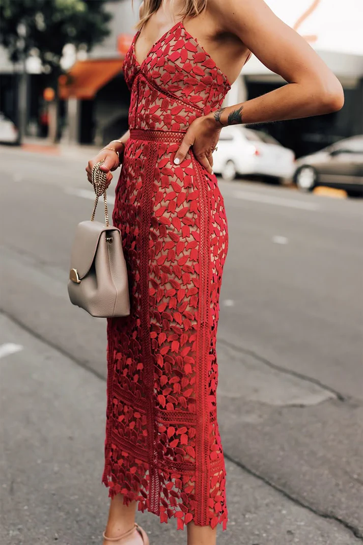 Classy Sheath Spaghetti Straps Red Lace Prom Dresses Summer Wedding Guest Dresses Wedding Guest Outfits