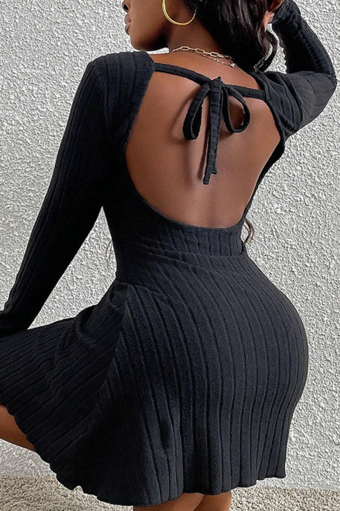Simple Backless High Waist Long Sleeve Mini Sweater Dress - View 4 | VelvetHem