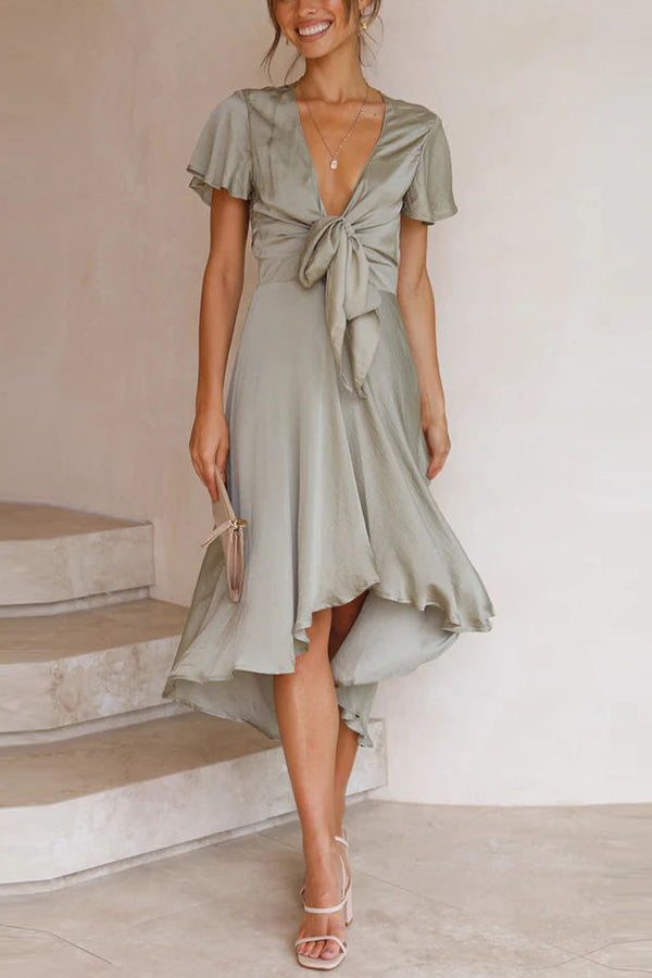 Sunny Daze Butterfly Sleeves Satin Party/ Wedding Dress - Fashionpara