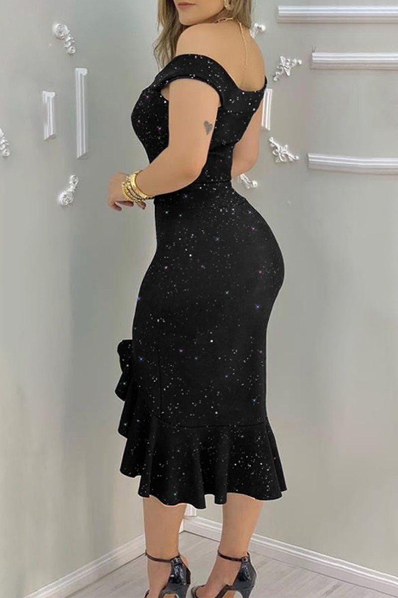 Sexy Elegant Solid Sequined Stringy Selvedge Off the Shoulder Evening Dress Dresses - View 2 | VelvetHem