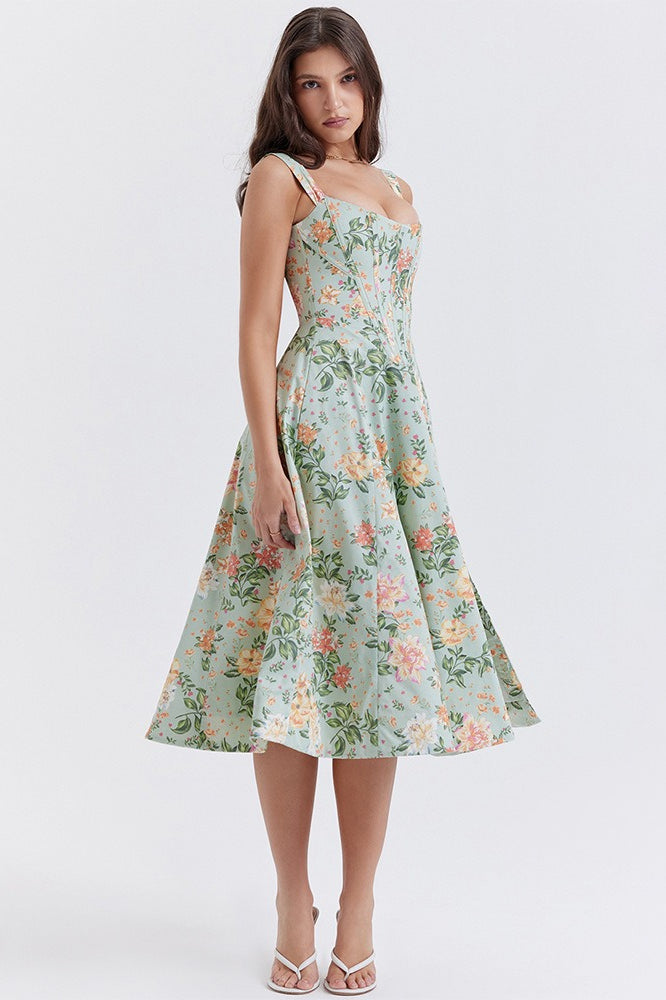 Floral Boned Spaghetti Strap Party Dress - View 8 | VelvetHem