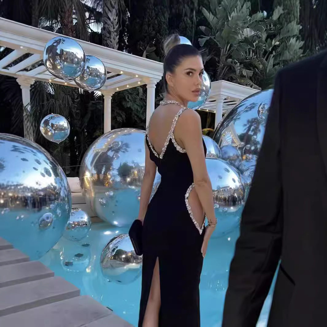 Glamorous Black Strapless Rhinestone Halter Gown Prom Dress - View 4 | VelvetHem