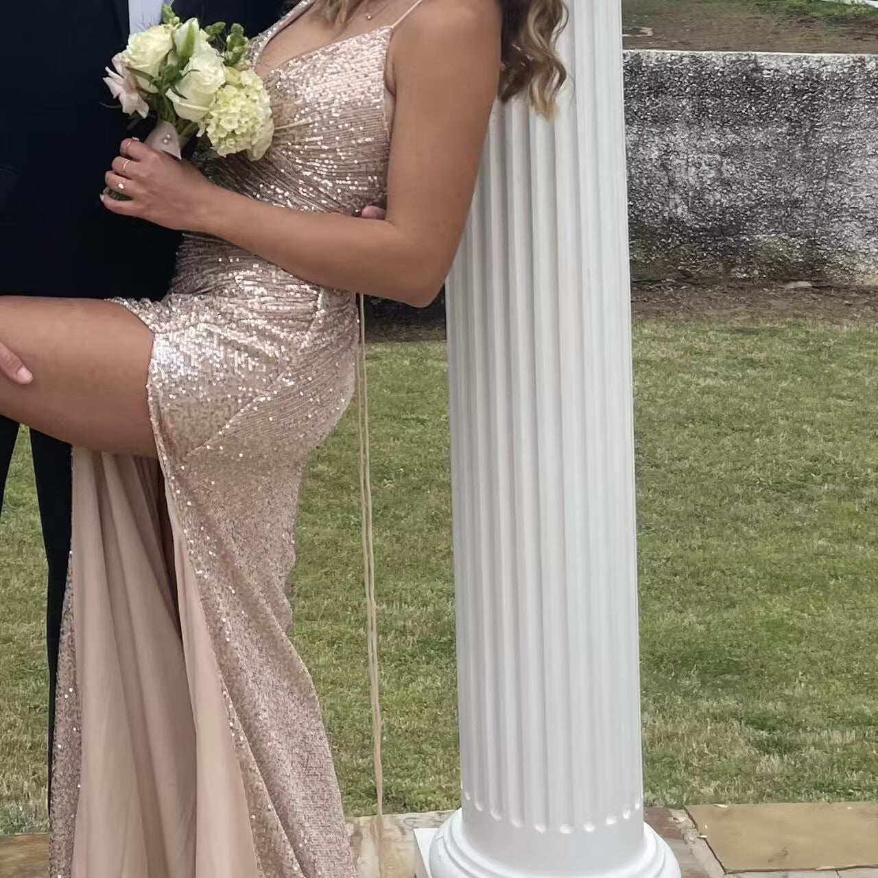 Light champagne sequin prom dresses, evening dresses,party dresses, sexy formal dress
