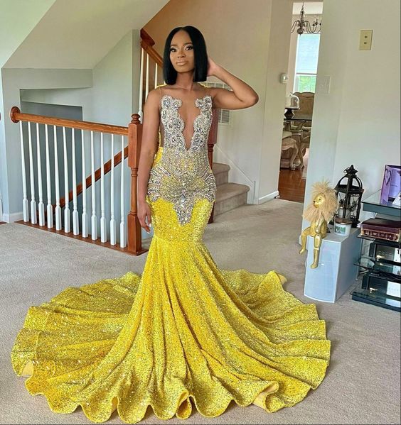yellow mermaid long prom dresses, evening dresses,party dresses, formal dress